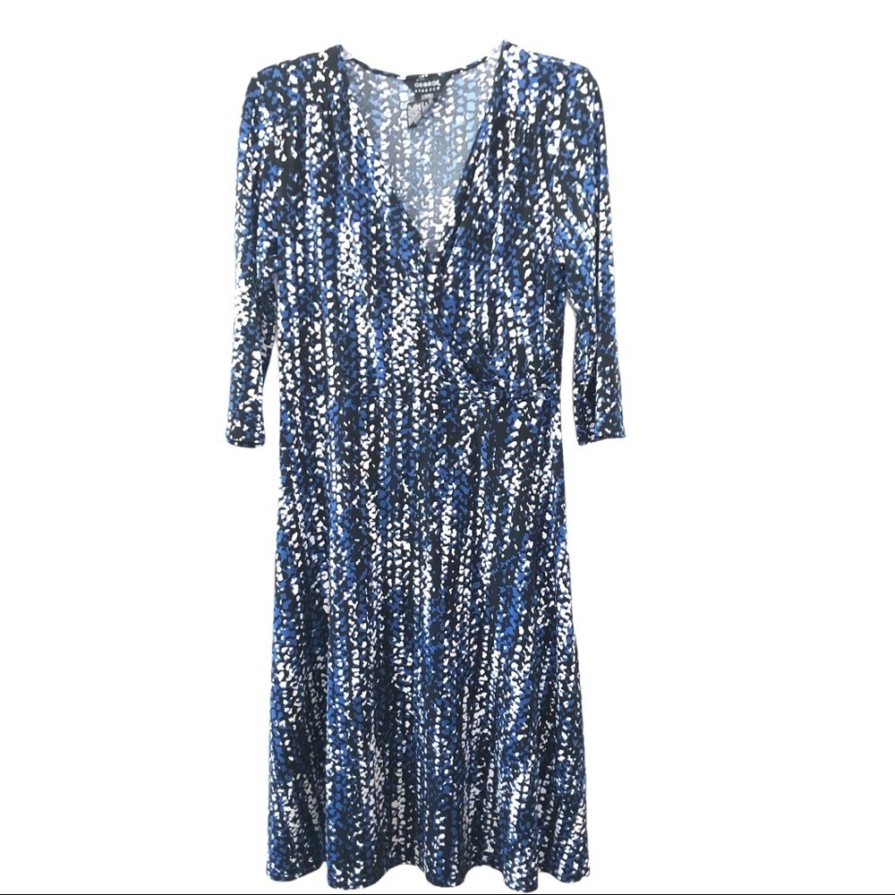 George Stretch Faux Wrap Dress Ladies Blue, Black & Beige 3/4 Length Sleeves M
